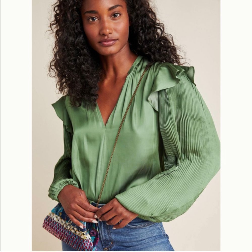 ANTHRO Dolan pleated balloon sleeves silk satin feel